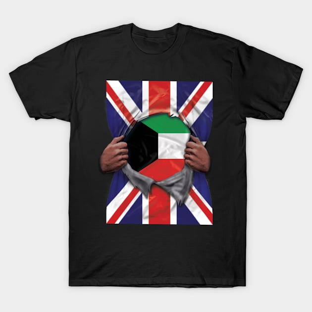 Kuwait Flag Great Britain Flag Ripped - Gift for Kuwaiti From Kuwait T-Shirt by Country Flags